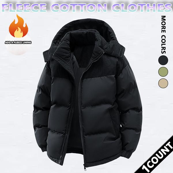 Winter hooded casual fleece-lined men's coat,removable hood,warm color-blocked cotton jacketcouples' style winter cotton coat, outerwear top.