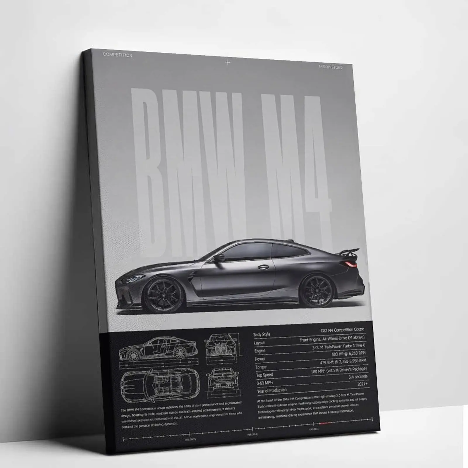 Fashion Poster Modern German Sports Car  Wall Art - Turbo Coupe Automotive Blueprint Unframed Poster, High Quality Racing Technical Specs  Painting for Man Cave Garage Decor Gift