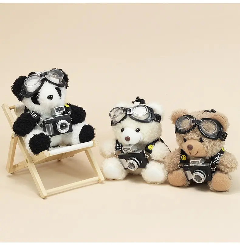 Cute Pilot Cuddly Stuffed Animal - Fluffy Kawaii Aesthetic Character Toy with Camera Theme, Space Glasses, Handbag Decor, Plush Keychain, Female Gift, Soft Plush Stuffed Toy, Cuddly Stuffed Animals