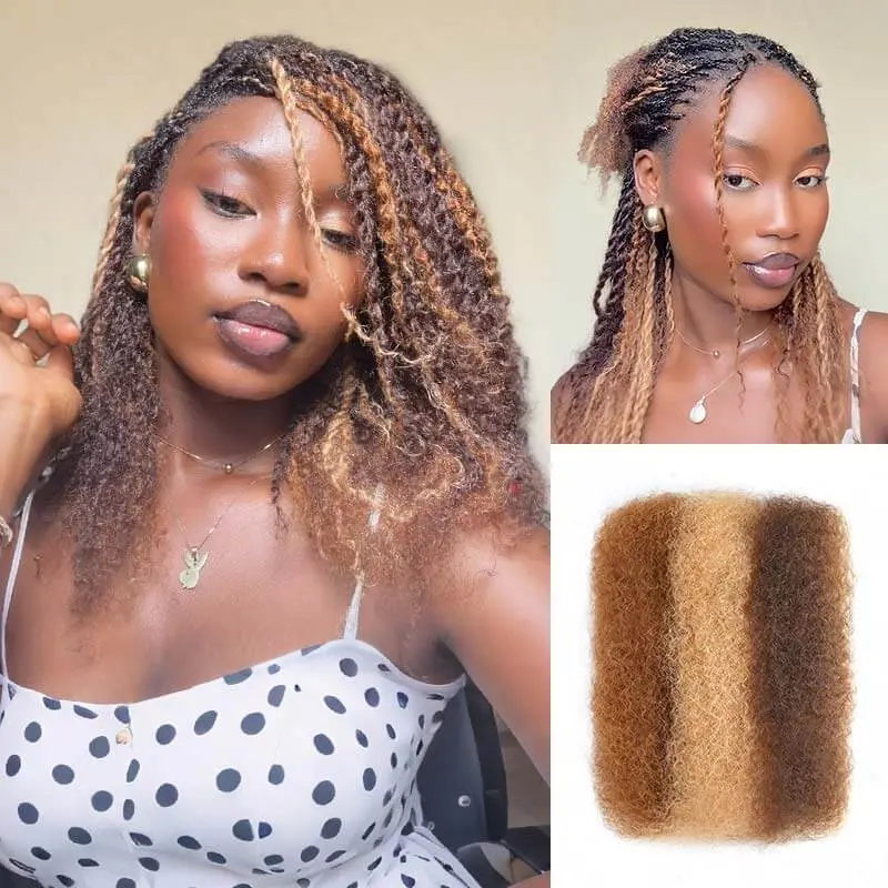 QVR 3 In 1 Afro Kinky Bulk Three Colors #4/30/27 Human Hair For Braiding Dreadlock Hair Natural Black Afro hair extensions extensions hair tape in extensions hair extension tape in hair extensions