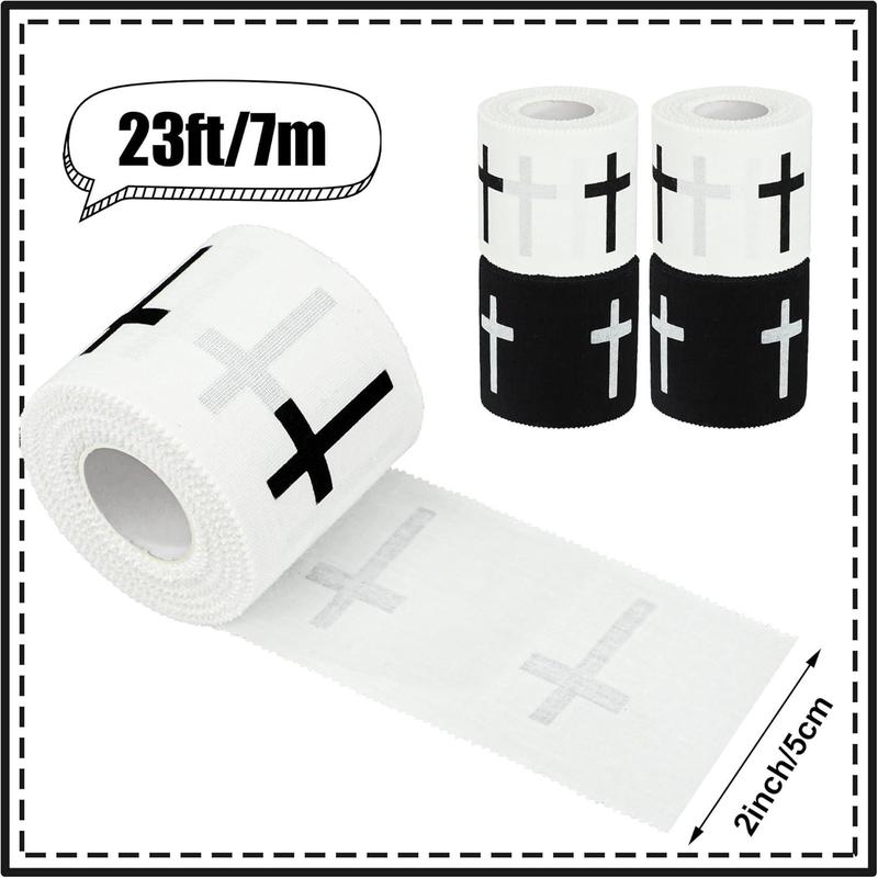 2 Pcs Set Christian Athletic Tape 2IN X 23FT Cotton Zinc Oxide White Athletic Tape, Cross Athletic Wristband for Tennis, Religious Bible Verse Athletic Tape, Christian Gift for Men and Women