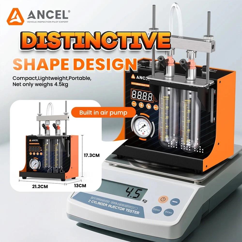 ANCEL JC200 2-Cylinder Fuel Injector Tester & Flow Cleaner | Removes Light Surface Deposits During Testing, Adjustable Pressure, Built-in 12V Pump for Cars & Motorcycles