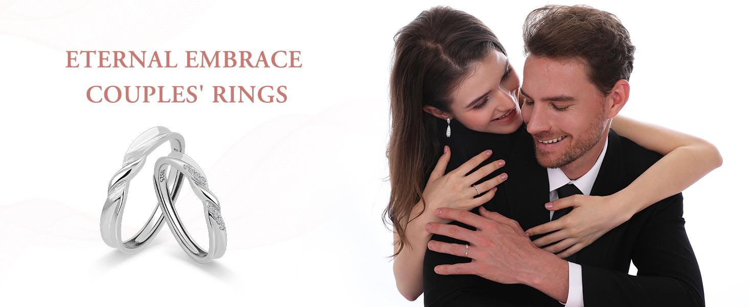 MEISSA Eternal Embrace Couples' Rings S925 Sterling Silver Mens Womens Matching Wedding Band Size Adjustable Personalized Gift Engrave Promise Ring Minimalist Perfect Gift Women Couple Ring for Women Handmade Engagement Christmas Gifts Gift for Her Women