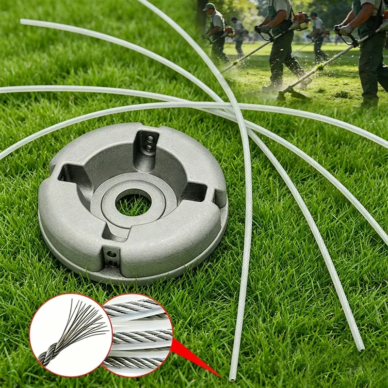 Universal Lawn Mower Head with Four Trimming Lines, Cutting, Aluminum Trimmer Head for Gasoline Mowers, Garden, Anti-Tangle, Plug-And-Play, Replacement Parts, Grass Trimmer Accessories
