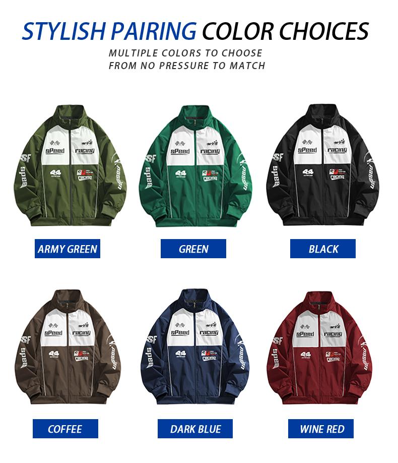 Men's casual stand up collar racing style street style INSY2K jacket, made of durable fabric, decorated with letters and patterns, suitable for cycling, daily wear, sports wear, suitable for spring and summer seasons Motorcycle Streetwear Longsleeves