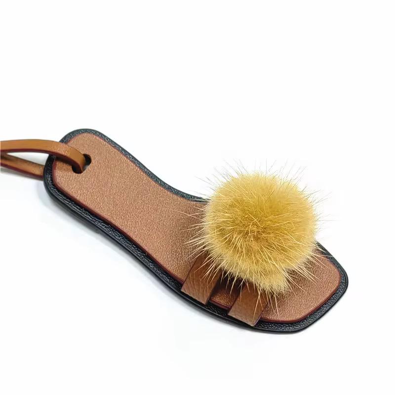 Sandal Pu Bag Charm Accessories - Elegant Unique Design for Versatile Styling with Black Pom Pom - Perfect for Various Occasions