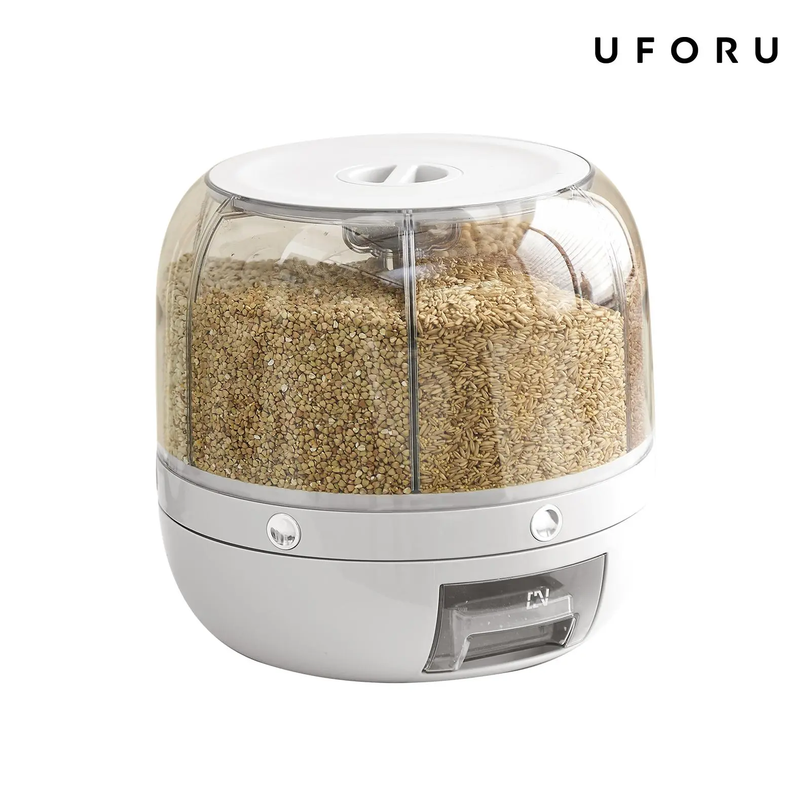 UFORU Moisture-Proof Grain Dispenser with lid, Proof & Insect-Proof, Durable Plastic,360°Rotating Design, Multi-GridGrain Storage Container Perfect for Rice, Grains, Cereals, Flour, Pet Food & Mini Candies  Kitchen Gadgets Kitchenware Home.#SummerWins