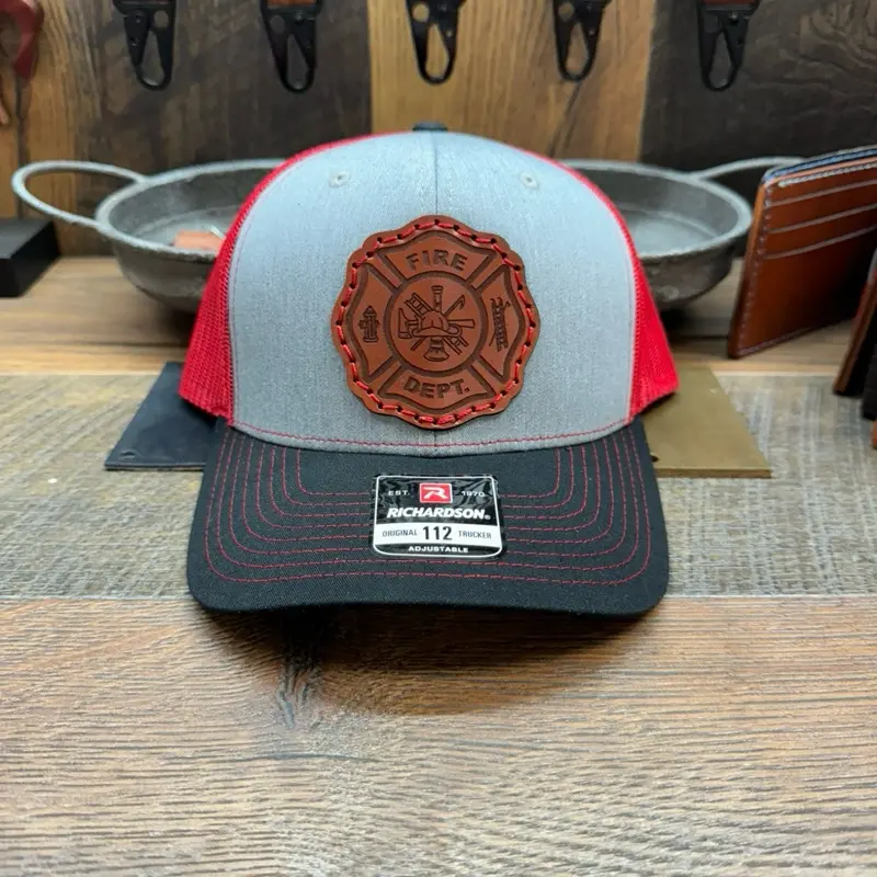 Firefighter, Firefighter hat, First Responders, Fire House, Fire Man, Thin Red Line, Leather Patch Hat, Custom Hat, Gift, His Her, Dad Hat, Fire House, Volunteer Firefighter,