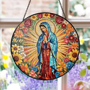 Lady of Guadalupe Stained Glass Suncatcher – Mexican Inspired Catholic Window Hanging Decor, Vibrant Religious Art Gift for Home Blessing