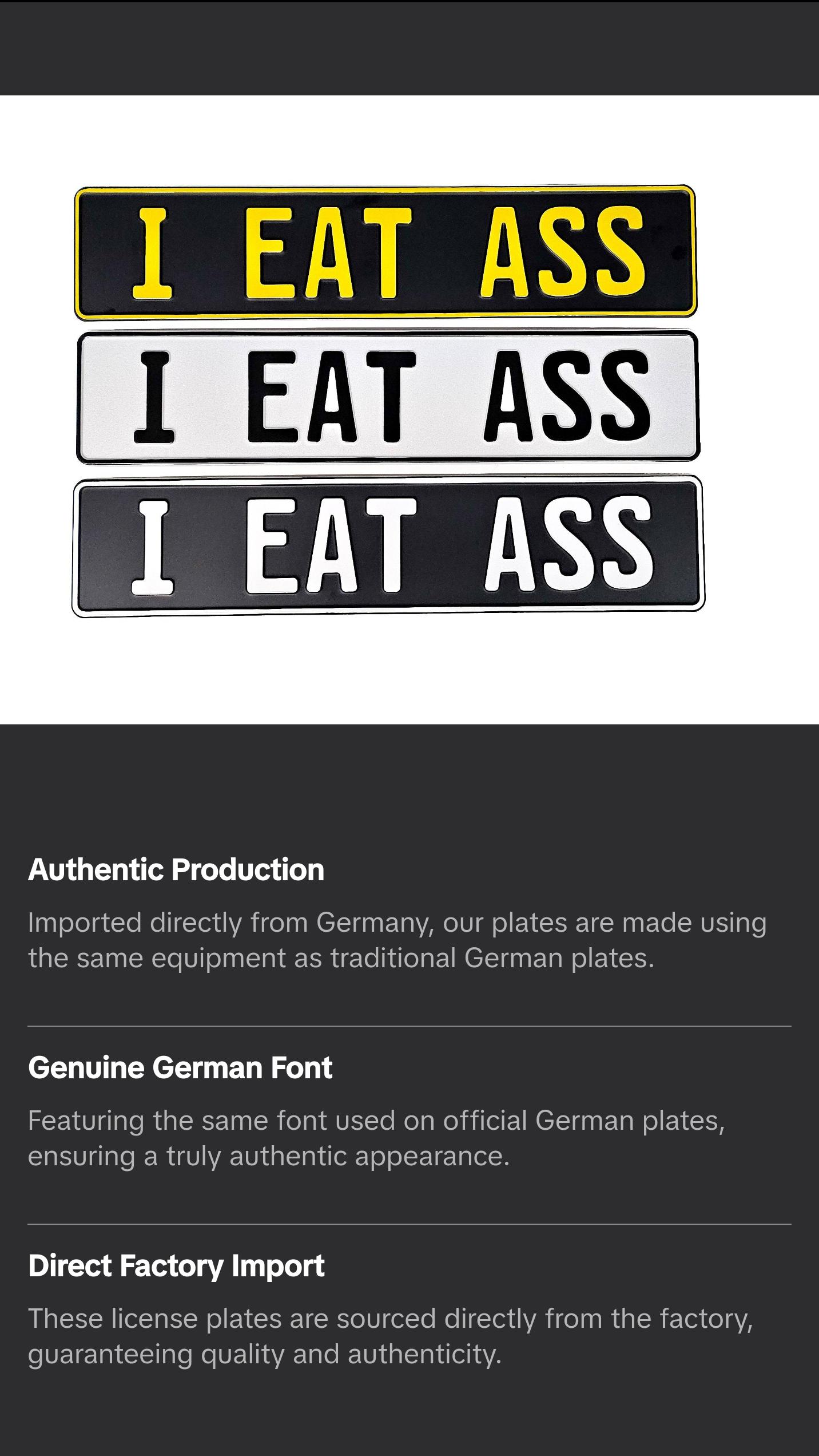 I EAT ASS Euro Plate