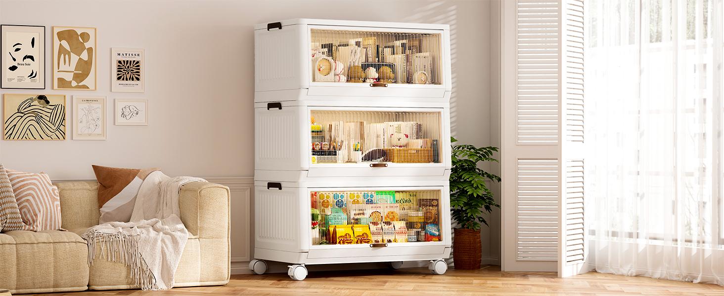 【Clearance】Raybee Furniture 85 GAL Stackable Storage Bins with A Lid, Large Storage Containers Plastic Storage Bins with wheels, Foldable Storage Box Closet Organizers for Living Room,Office,Dorm