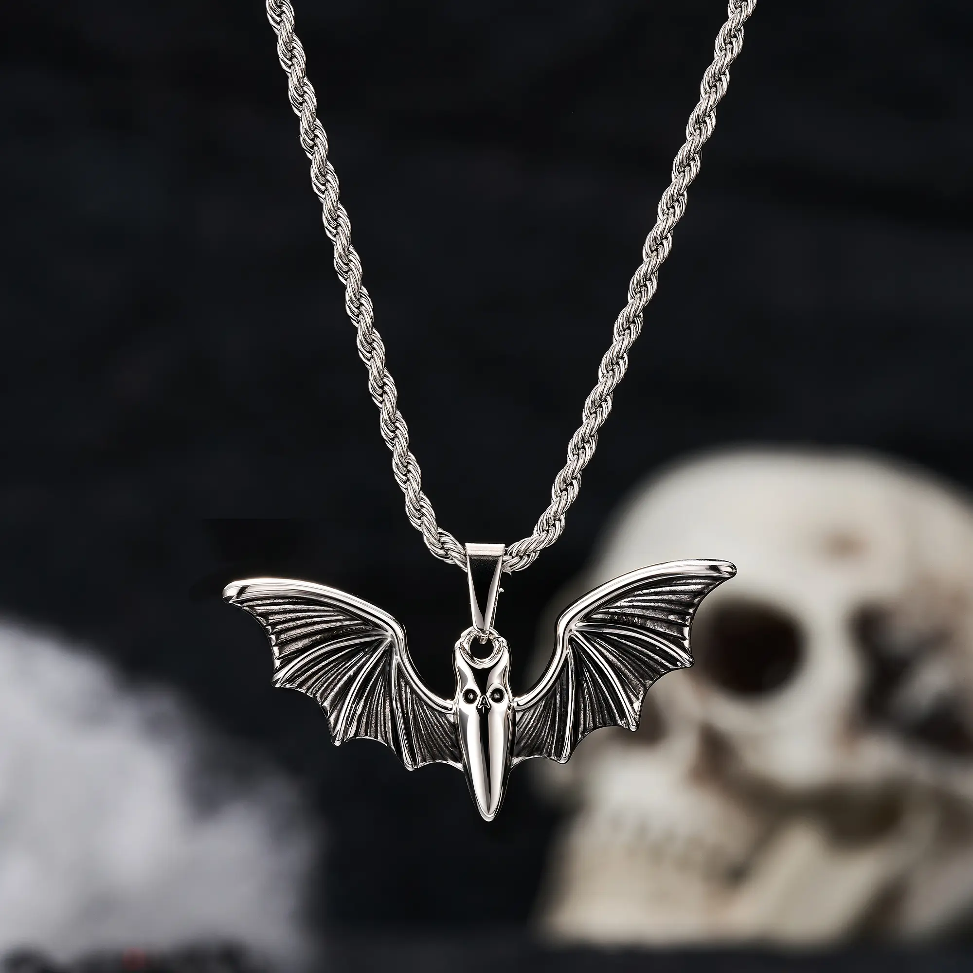 OUFER Bat Pendant Necklace, Gothic Vibe Necklaces for Women, Waterproof Stainless Steel Necklace