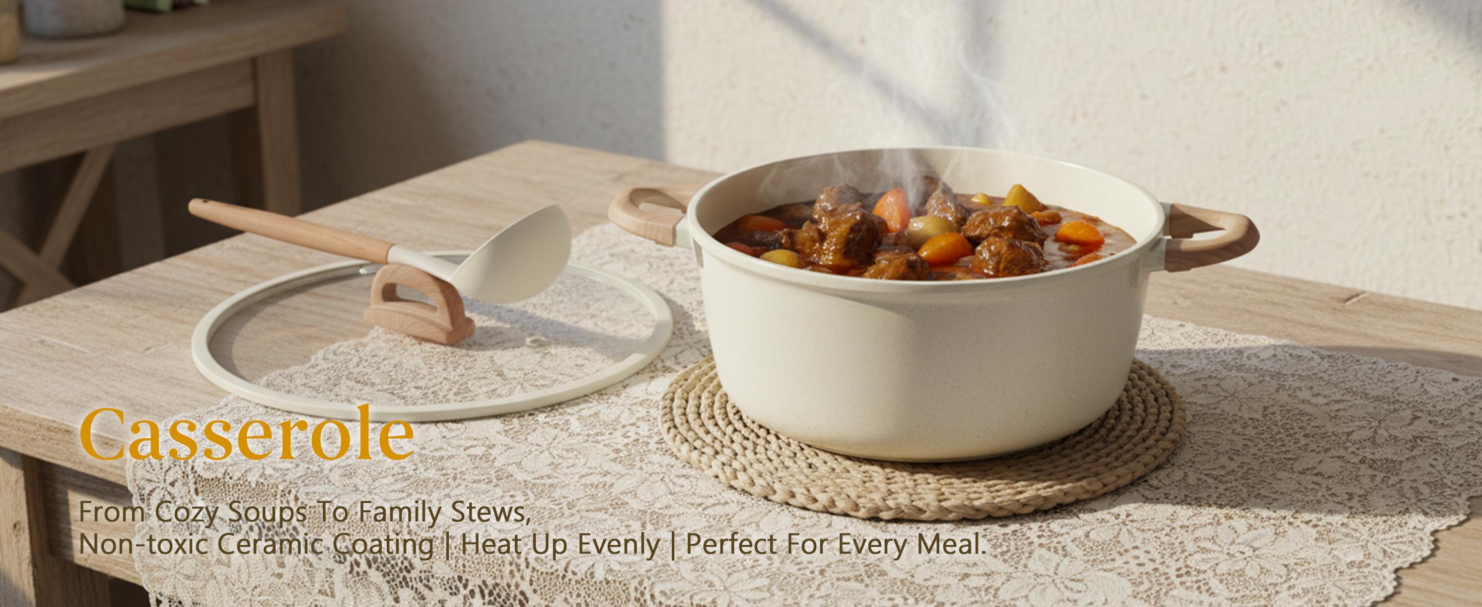 USELUCK Pots and Pans Set Non Stick Non-Toxic 22 Pcs Ceramic Cookware Sets Nonstick Kitchen Pot&Pan With Lid Cream White Granite Induction Compatible with Glass Lids Crepe Frying Pan PFOA/PFOS-Free