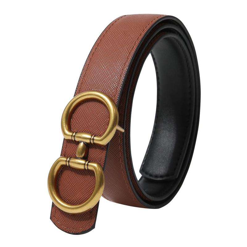 Elegant Reversible PU Leather Belt for Women Accessories Two-in-One Women Fashion Vintage PU Leather Belt for Jeans Dress with Golden Buckle