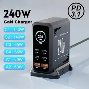 240W GaN Fast Charging Station 6 in 1 140W PD3.1 USB Type C PD QC3.0 PPS Desktop Charger For MacBook iPhone 16 Samsung
