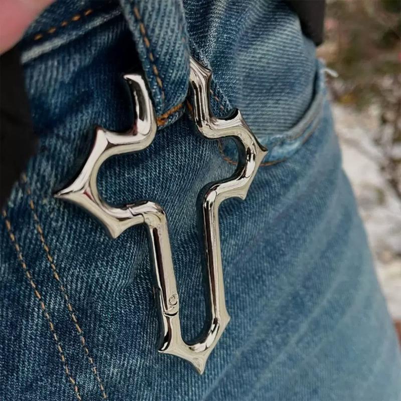 Crusader Carabiner Gothic Cross Metal Keychain Solid Design Zinc Alloy Ideal for Heavy Belt Loop Accessories Bold Streetwear Fashion