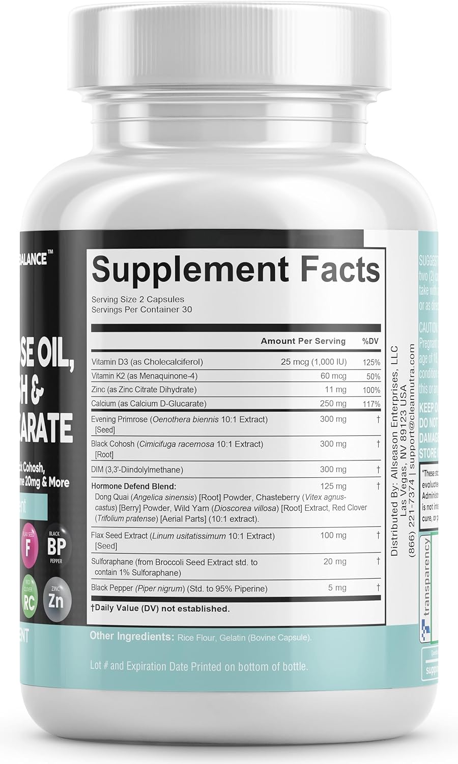 Clean Nutraceuticals DIM, Evening Primrose Oil, Black Cohosh, Calcium, D-Glucarate, Sulforaphane, Flax Seed Extract & More for Women's Balance Support Vitamins Supplement - Sereniti Balance