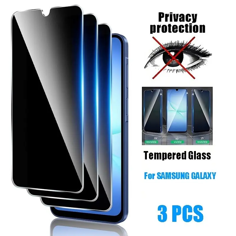 3 Pcs Privacy Screen Protector for Samsung Galaxy S25 FE/A14/A15/A16/A17/A24/A25/A26/A27/A34/A35/A36/A37/A51/A52/A52s/A53/A54/A55, 9H Durable Tempered Glass, Full Cover, Anti-Scratch, Easy Install, Phone Screen Protectors