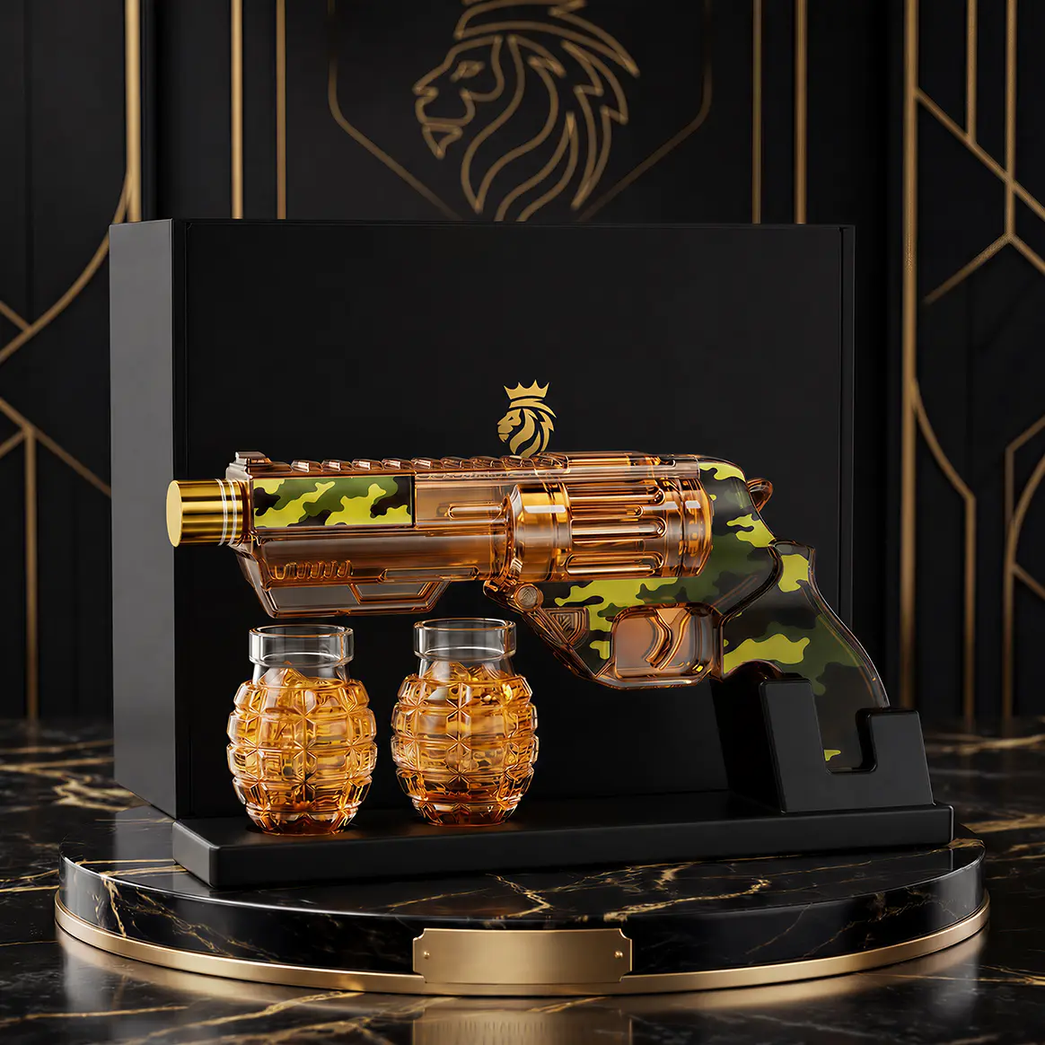 Man Cave Bar accessories, Kollea Camouflage Whiskey Decanter Sets with Grenade Shot Glasses, Anniversary Birthday Gifts for Him, Holiday Gifts for Father, Brother, Husband, Boyfriend, Military Present, Bar, 12.8 oz Utensils Classic Glassware Decoration ho
