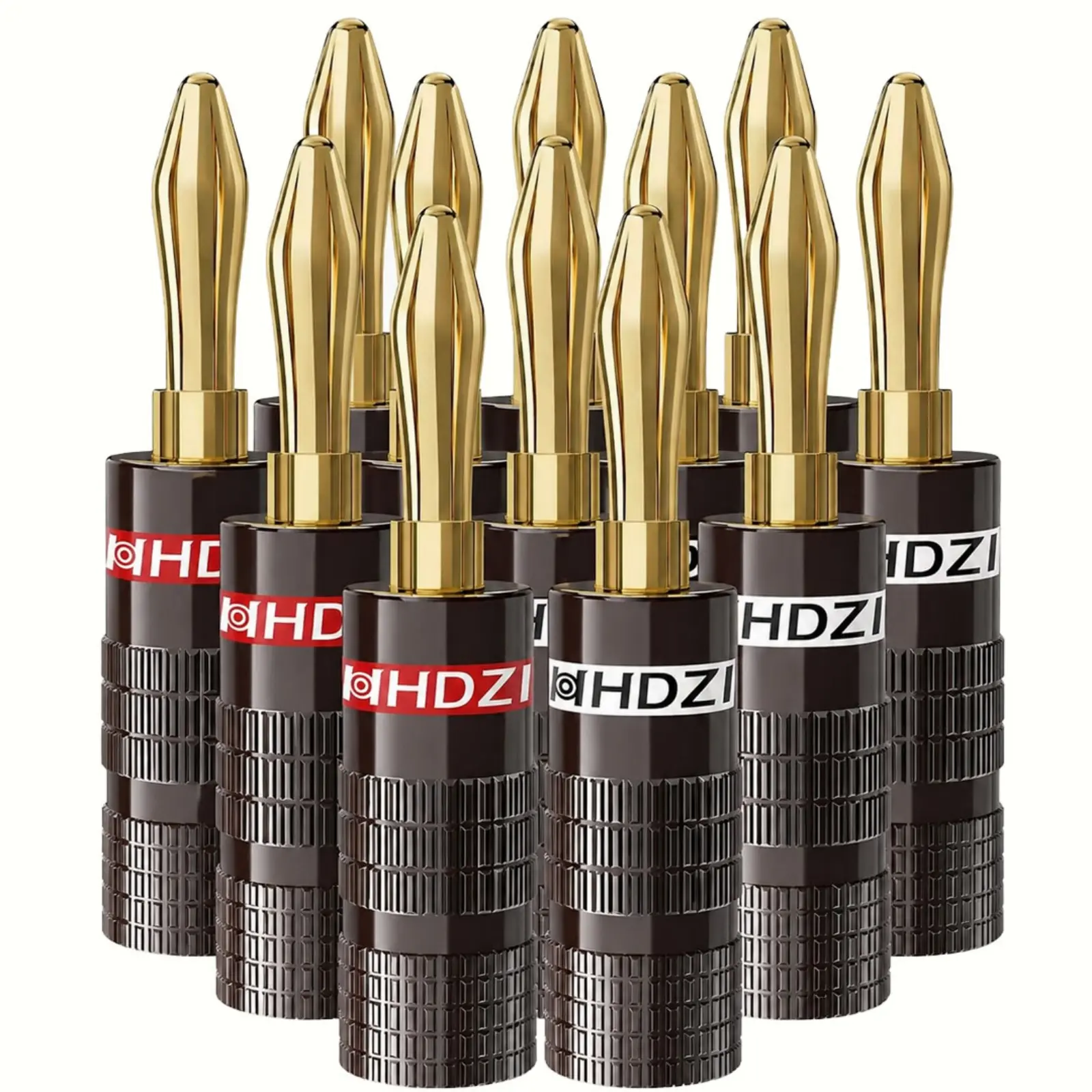 12 pcs Solid Brass 24K Gold Plated 6-Prong Banana Plugs, Dual-Screw Speaker Connectors for Speaker Wires, Home Theater & AV Audio Systems sohochic