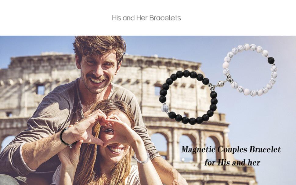 Matching Couple Bracelets Healing Crystal Bracelets for Couples Matching Heart Bracelet for Lover Him & Her Boyfriend Girlfriend Valentine's Day Gifts
