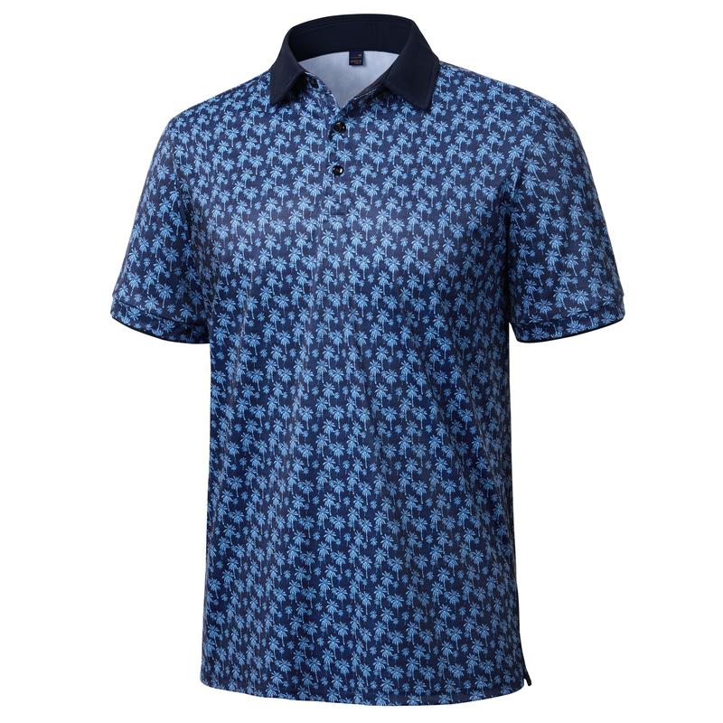 Alimens&Gentle Men's Printed Collar Short Sleeve All Over Print Polo Shirt, Moisture-Wicking, Lightweight, Stretchy, Regular Fit, Versatile for Daily or Business Casual