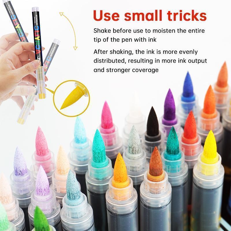 36Colors Acrylic Paint Markers, Brush Tip Paint Pens Acrylic Markers with Waterproof Long-Lasting Ink for Rock, Canvas, Fabric, Wood, Paper, Glass, Stone, Coloring Book DIY Crafts Art Supplies