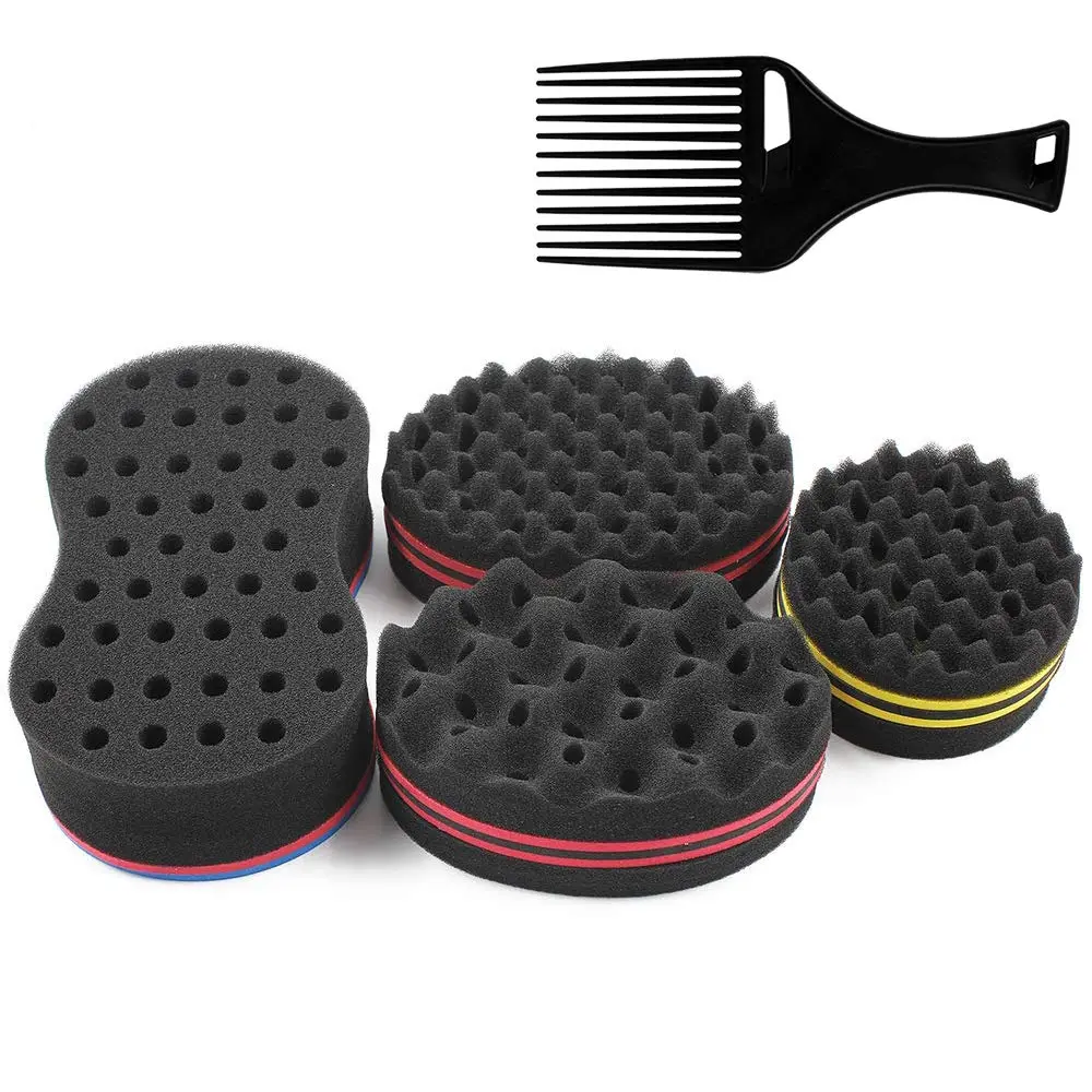 5Pcs Hair Care Tool for Men and Women, Big Holes Magic Sponge Brush for Wave, Coils, and Afro Hair
