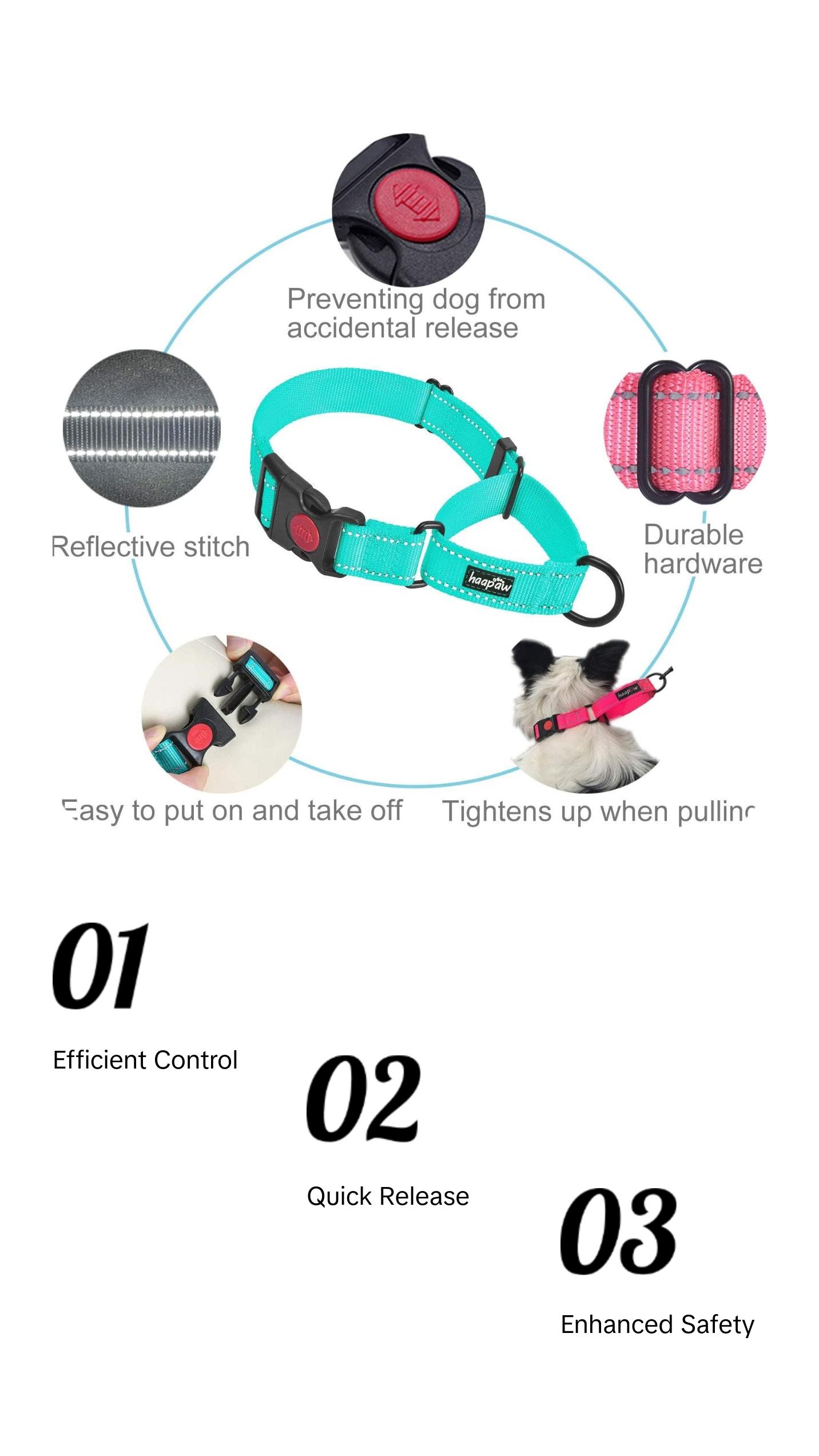 2 Packs Martingale Dog Collar with Quick Release Buckle Reflective Dog Training Collars for Small Medium Large Dogs