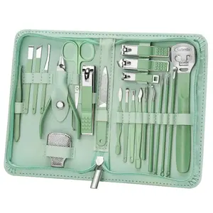 Professional Nail Clipper Pedicure Set,Manicure Set Personal Care, Nail Clipper Kit,Nail Tools with Luxurious Travel Case, Gifts for Men Women Family Friend,Green (22 Pieces) Keratin Stainless