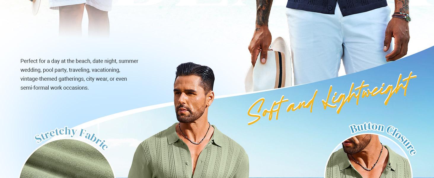 COOFANDY Men's Knit Shirts Short Sleeve Casual Button Down Polo Shirt Summer Beach Vacation Shirts Outfit Top