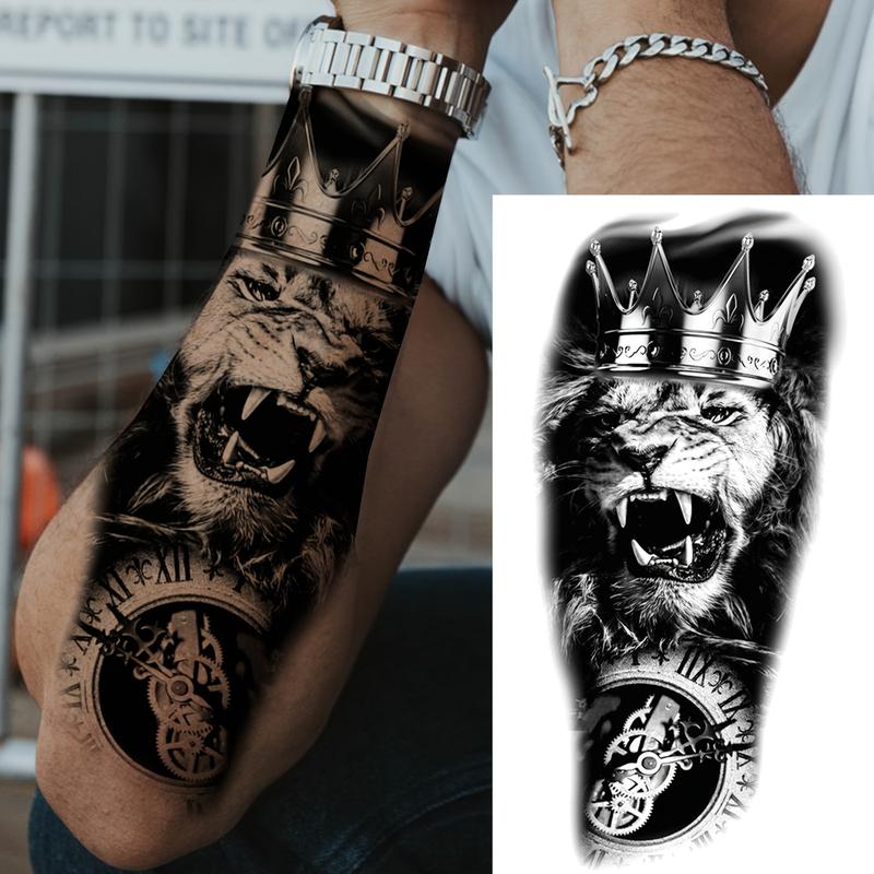 32-Sheet Real Looking Temporary Tattoos Stickers, 12 Sheet Black Tiger Lion Wolf Totem Adult Tattoos Temporary,20 Sheet Small Size Fake Tattoos Men Christmas Gift sticker tattoo sleeve