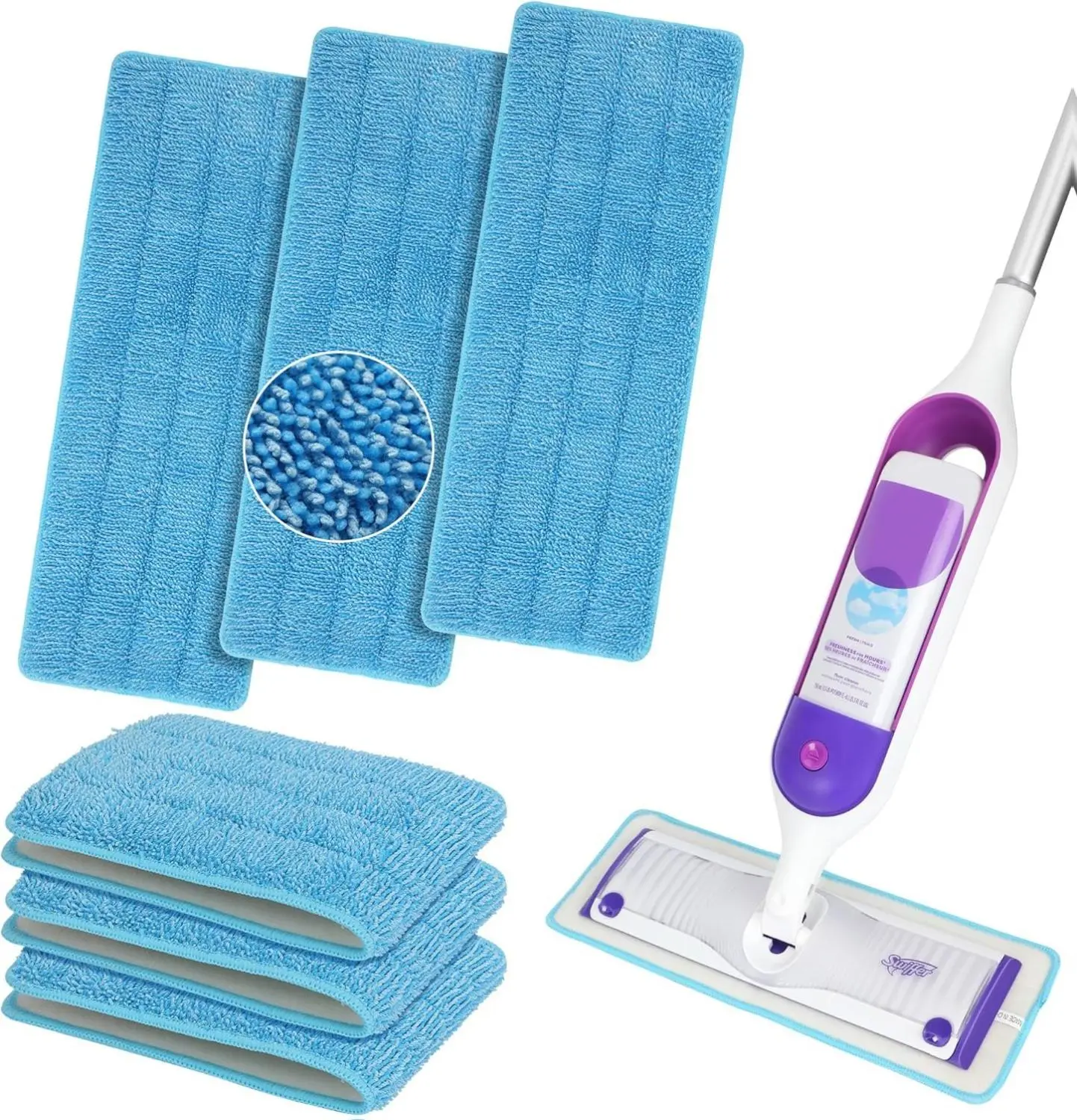 6 Pack Reusable Microfiber Mop Pads Machine Washable for Swiffer PowerMop & 13-15in Spray Mops Dry Wet Floor Cleaning Cloths for Multiple Floor Types