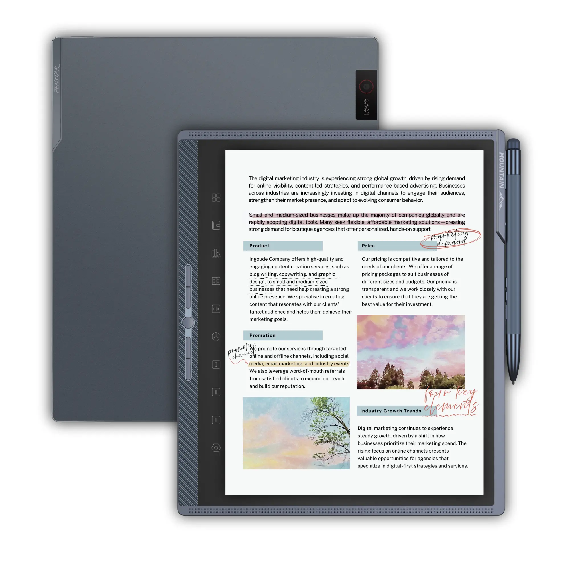 Penstar eNote Pro 10.3” Color E-Ink Paper Tablet – Clear Touchscreen Electronic Notebook, 128GB Digital Writing Tablet with B6 Metal Stylus, Folio Cover, AI-Powered Voice-to-Text & Adjustable Features