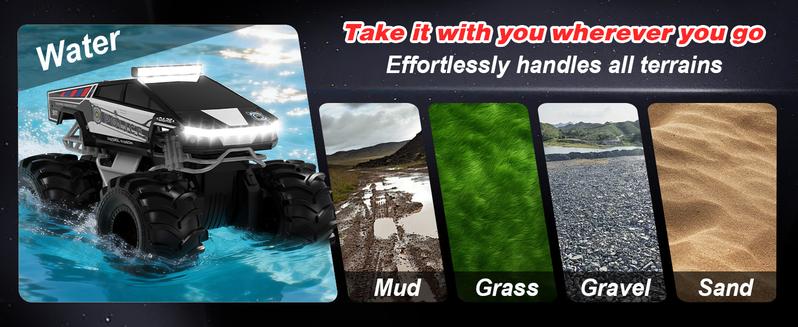 911 Police Amphibious Remote-Controlled Vehicle 1:18 Scale Boys' Police Truck Toy 2.4GHz Waterproof Remote-Controlled Truck 4WD All-Terrain Off-Road Pickup Children's Christmas & Birthday Gift Suitable for Boys & Girls Ages 6+