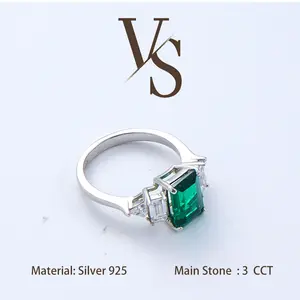 [Venus Jewelry] Lab Created Gemstone 3 CCT Pental Stone Emerald Dainty Design Solid Silver 925 Ring