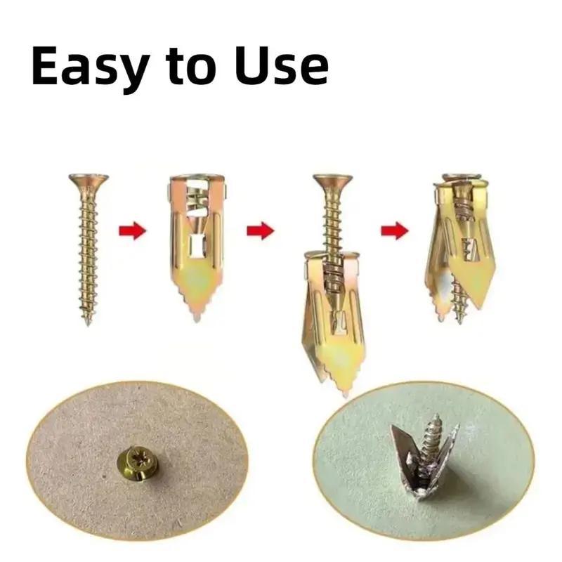 120pcs Count Drywall Self Drilling Anchors and Screws Easy Application No Drill or Holes in Wall Heavy Duty Zinc Plated Steel Anchors with Self Tapping Screws Hollow Screws and Anchors for TV Bicycle Cabinet Fixing Accessories shoe rack organizer special