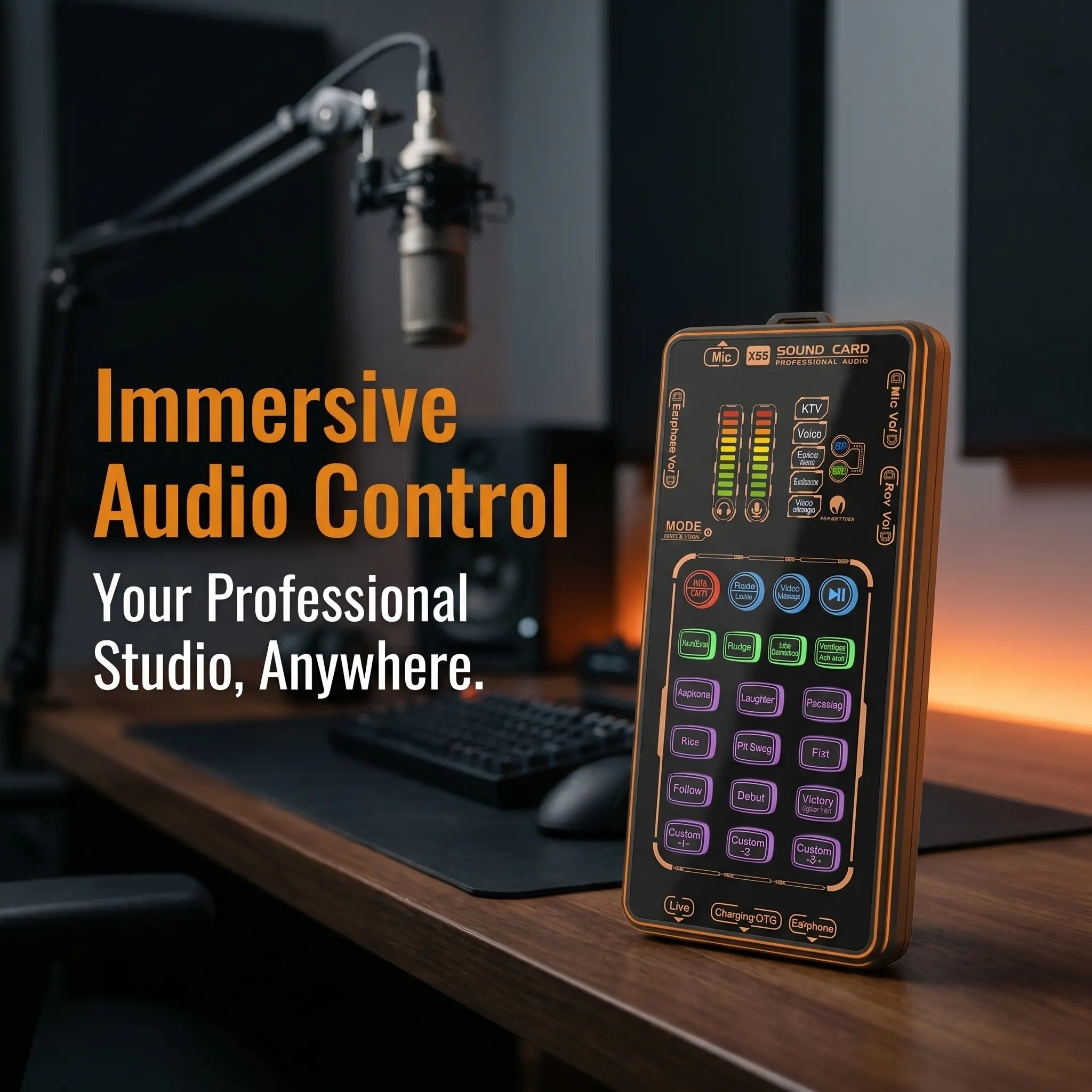 X55 Pro Handheld Digital Sound Card Set - Compact USB-C/iPhone Compatible Audio Interface, Portable Streaming Equipment with Built-in Mic, Handheld Sound Card