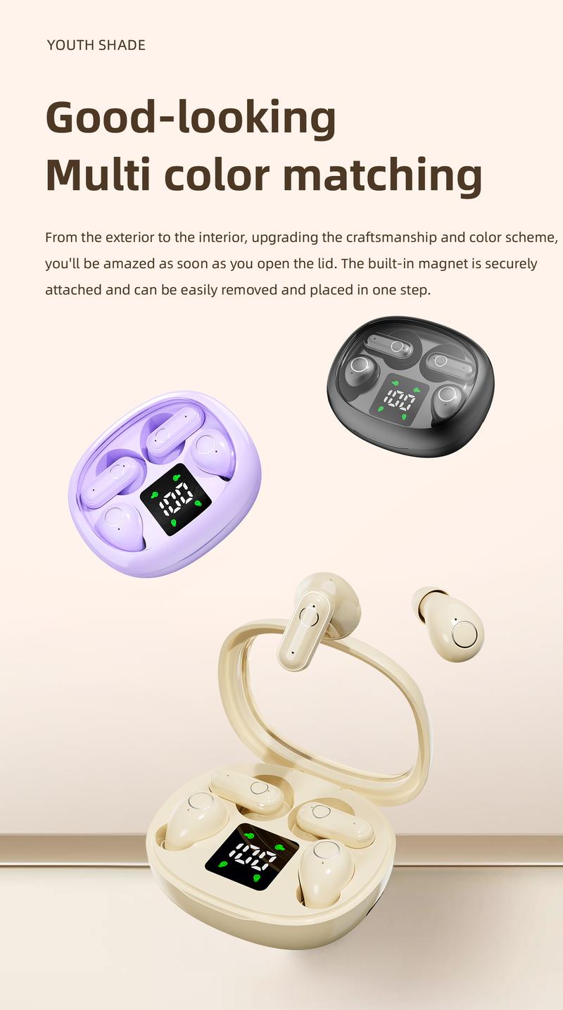 4-in-1 wireless earphones with LED display, stereo sound system, long battery life, transparent shell, couple's game gift, electronic earphones Earbud Wireless In-Ear Bluetooth Earphones