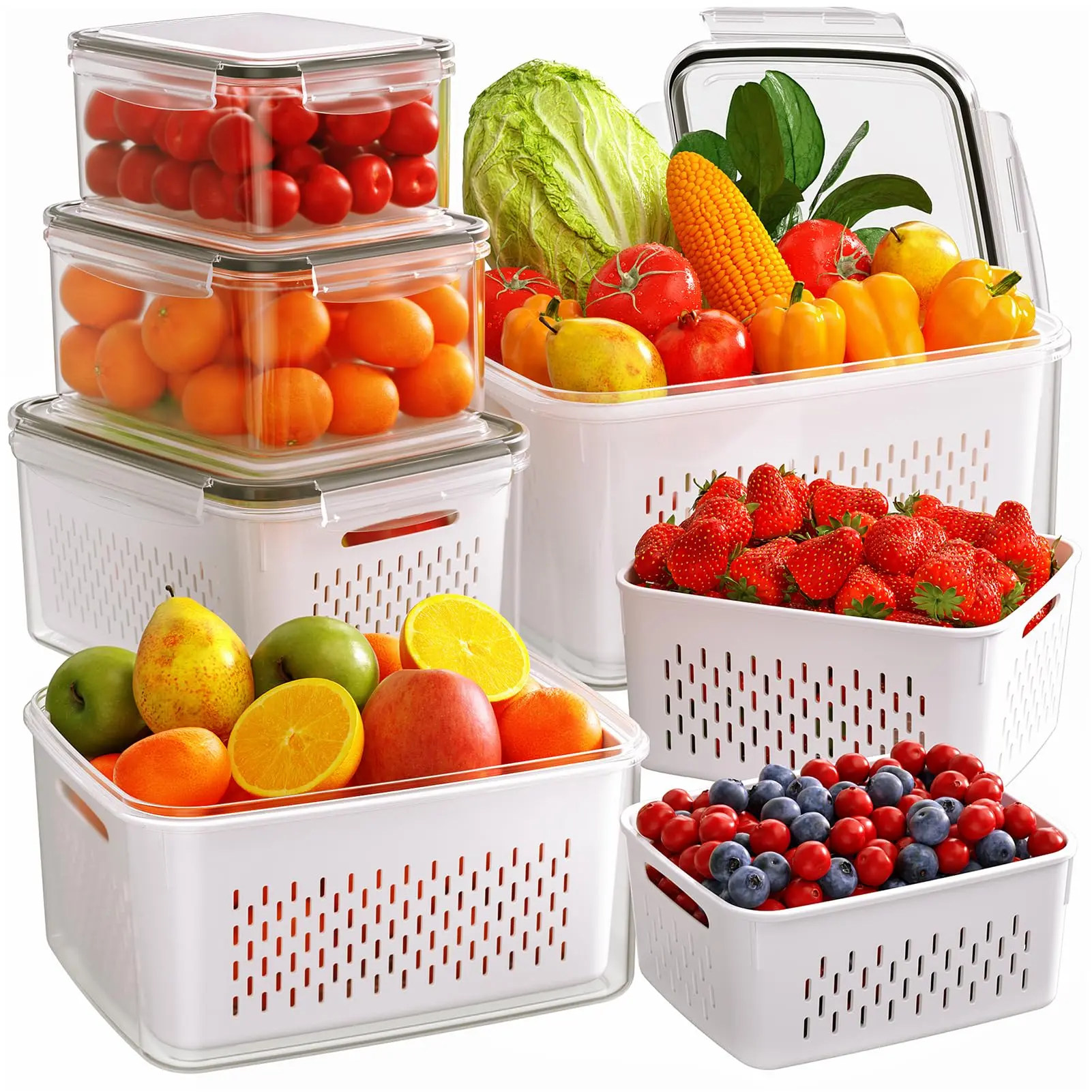 5/6 Pack Fruit & Vegetable Storage Box, Double Layer Drainage Box,Kitchen Accessories Storage Organizer, Household Essentials,Containers Utensils Airtight Meal Prep,Airtight Leak Proof,Bpa Free Plastic,Snackboxcontainer,Airtight Dispenser