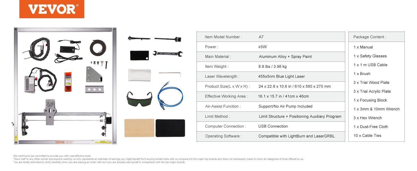 VEVOR Laser Engraver,  5W Output Laser Engraving Machine, 16.1" x 15.7" Large Working Area, 10000mm/min Movement Speed, Compressed Spot with Eye Protection, Laser Cutter for Wood, Metal, Acrylic