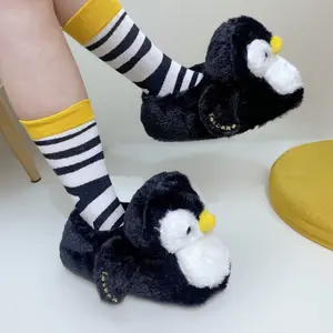 Anime Cute Home Penguin Cotton Shoes Fuzzy Slippers for Women Soft Plush Flat Shoe Autumn Winter Cozy Comfortable Cartoon Design