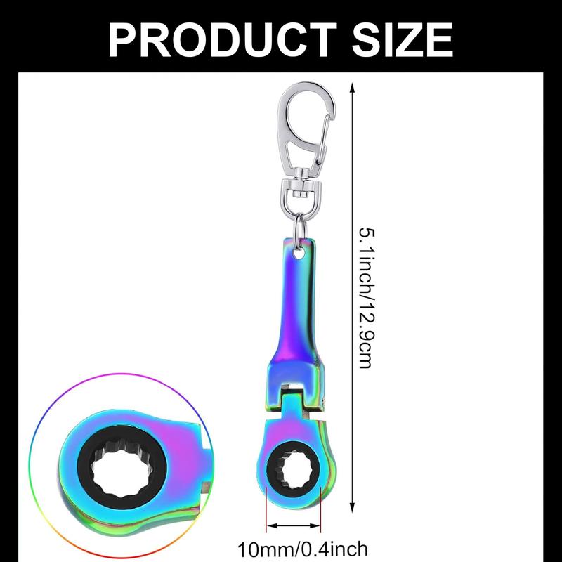 10mm Ratchet Wrench Keychain Key Ring, Portable Ratchet Heavy Duty Wrench Key Ring, 180 Degree Telescoping Head Mini Hardware Tool