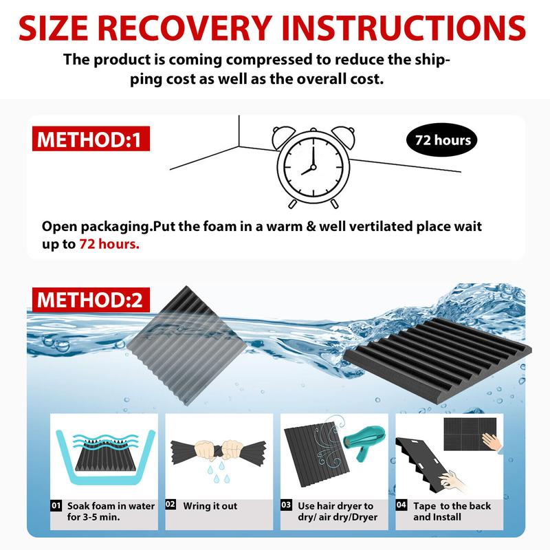 12/24/48PCS Black/White Acoustic Foam Panel Wedge Studio Soundproofing Wall Tiles, Sound Absorbing Panels For Ceiling Reading Room Meeting Room Study Library Club Cinema Music 12"X12"X1"