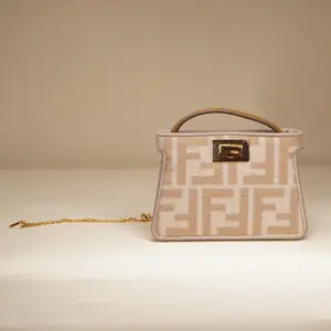 Pre-owned FENDI Canvas Small Leather Goods FF Peekaboo Mini Pocket Wool Bag Charm