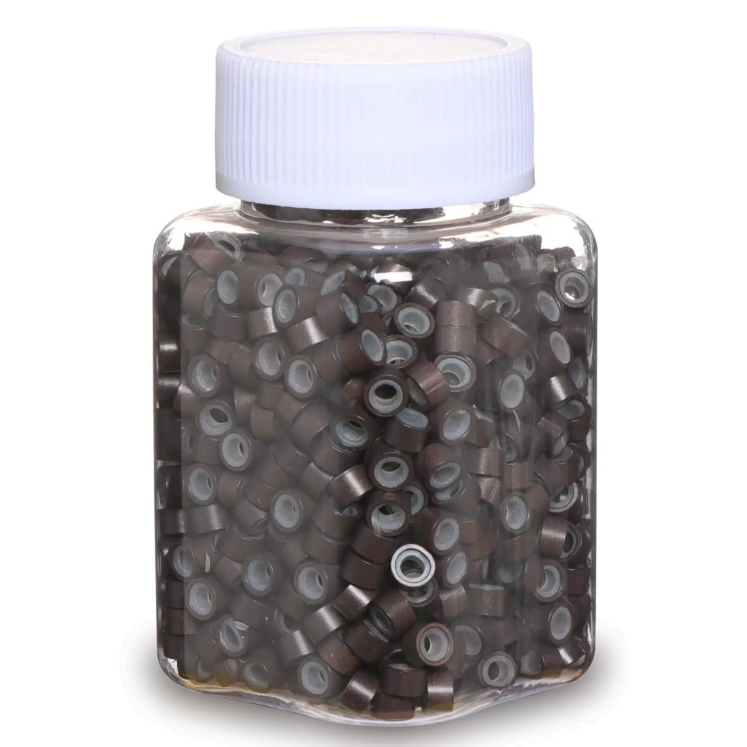 Dark Brown-Colored 1000pcs 5mm Hair Extentions Beads, Silicone Lined Micro Rings Links, I Tip Weft Sew in and Hair Tinsel Beads for Hair Extensions