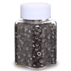 Dark Brown-Colored 1000pcs 5mm Hair Extentions Beads, Silicone Lined Micro Rings Links, I Tip Weft Sew in and Hair Tinsel Beads for Hair Extensions