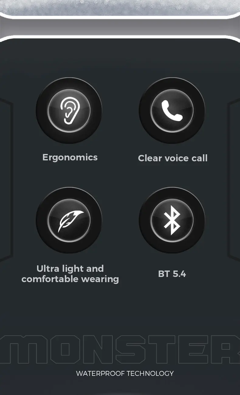 Monster Wireless Bluetooth 6.0 (BT6.0 Low Lag) Foldable In-Ear Earbuds, Dual-Fold Design, Comfortable Ear Hooks, 165H Nonstop Audio, Waterproof Sweatproof for Gym & Run, Rechargeable Sport Headset, Men's Back to School Gifts