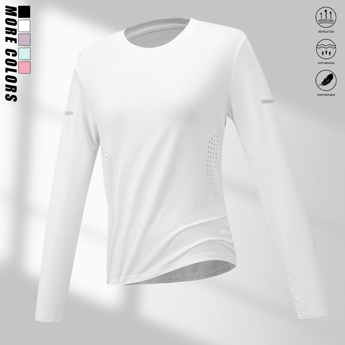 Women's Crewneck Workout Tops (Pack of 4) - Dry Fit Pullover, Plain Long Sleeve Polyester Blouses, Reflective Stripes, Breathable, Lightweight, Comfortable, Normal Fit, Casual Athletic Style, Suitable for Running, Fitness, All Seasons Clothes for Women, W