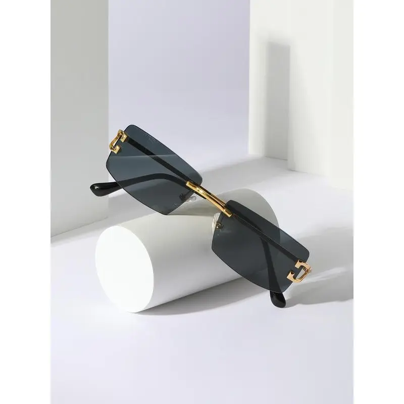 Simple Frames Glasses for Men & Women for Gift, Rich Girl Glasses , Summer New Trendy Glasses 2025 Women, Rimless Fashion Eyeglass, Travel Accessories with Storage Box & Package Square Shape Ombre Lens